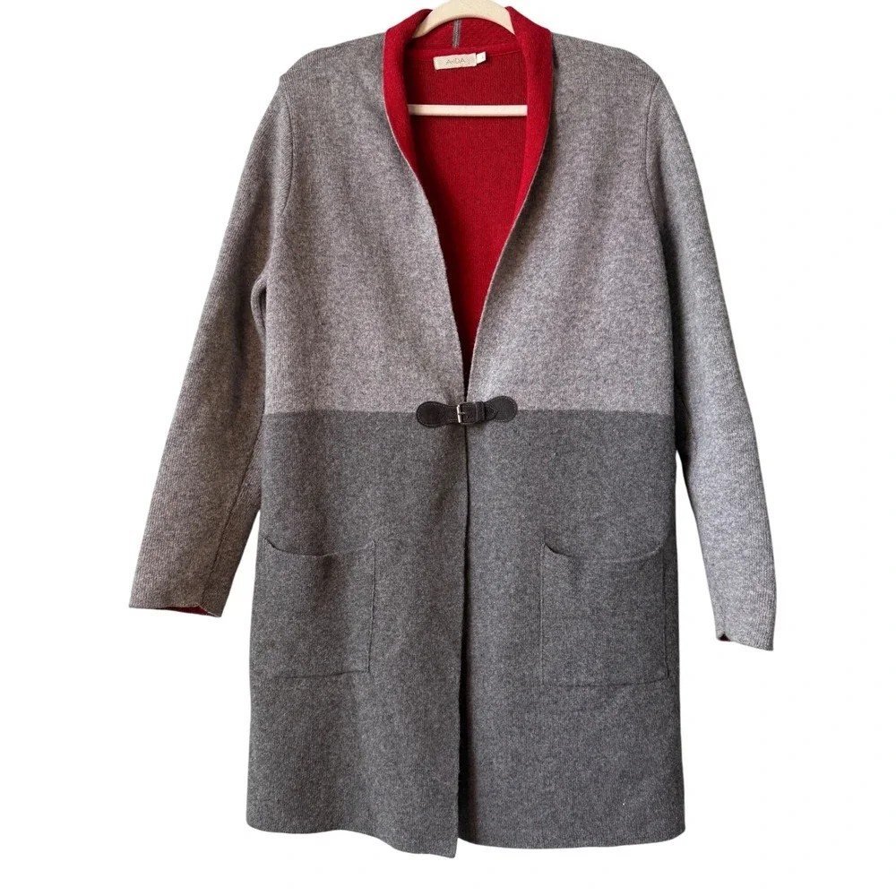 AIDA Italy Wool Colorblock cardigan‎ Jacket – Gray & Red – Size Large Sweater